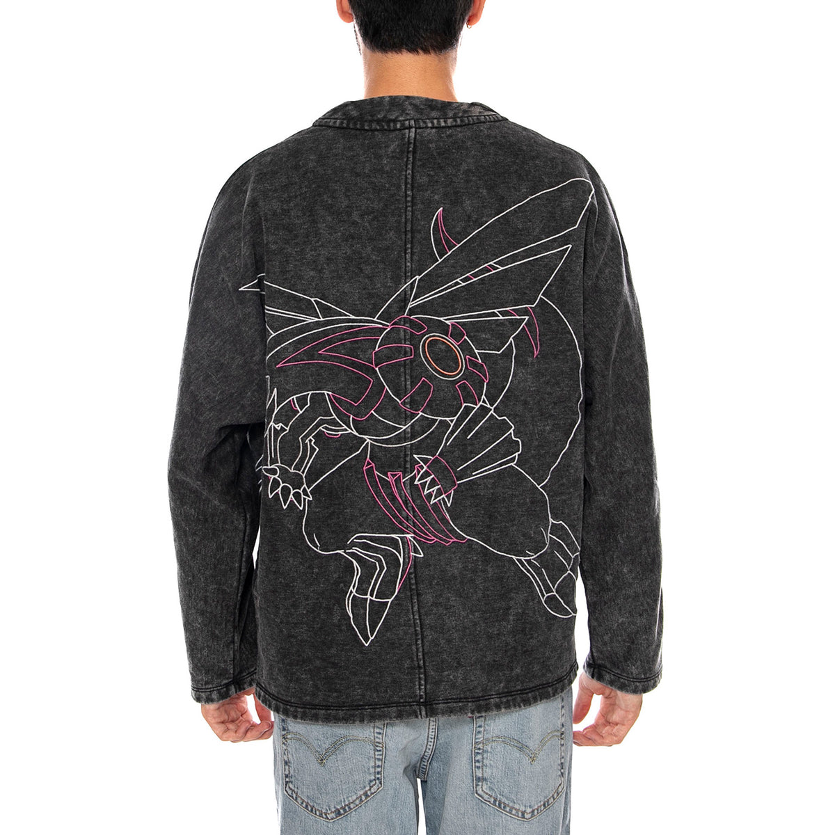 DIALGA AND PALKIA KIMONO ACID BLACK - Giacca Denim Jeans Uomo Nera collaborazione Pokemon SW1341 SY DOLLY NOIRE 