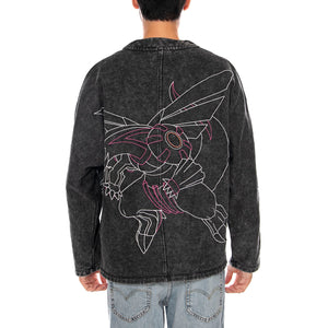 DIALGA AND PALKIA KIMONO ACID BLACK - Giacca Denim Jeans Uomo Nera collaborazione Pokemon SW1341 SY DOLLY NOIRE 