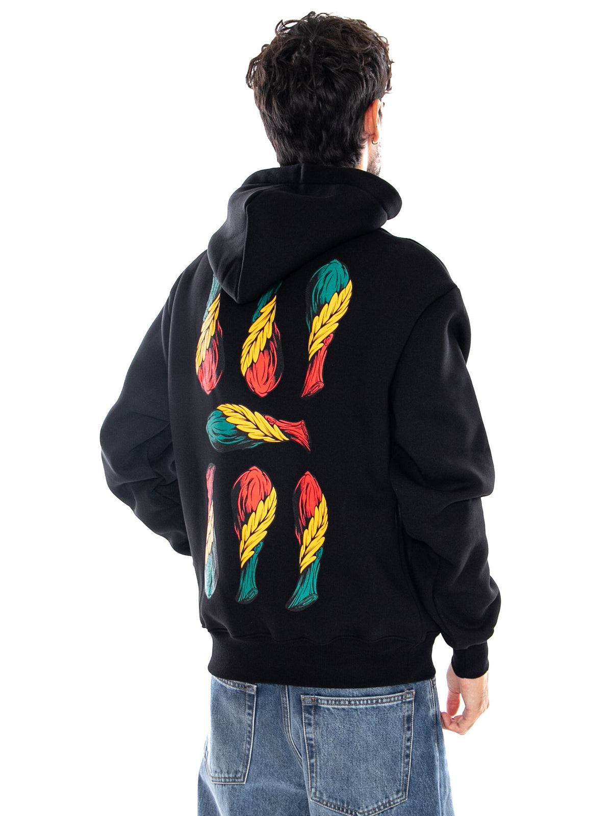 SETTE DI BASTONI - NAPOLETANE HOODIE BLACK - Felpa Girocollo Uomo Nera SW1364 GQ DOLLY NOIRE 