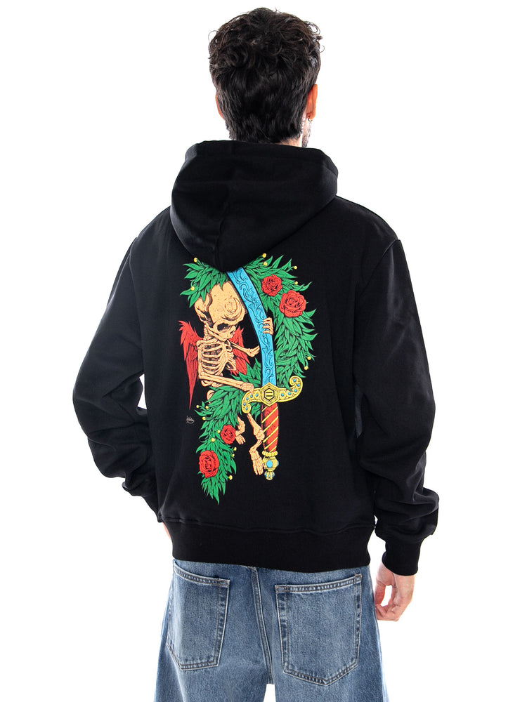 ASSO DI SPADE HOODIE BLACK - Felpa con Cappuccio Uomo Nera SW917 GQ DOLLY NOIRE 