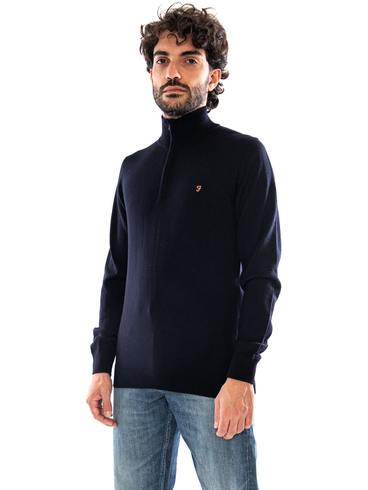 Farah Redchurch Merino Wool 1/4 Zip Navy - Maglione Uomo in Lana Merino Blu Navy F4KF9082 NVY FARAH 