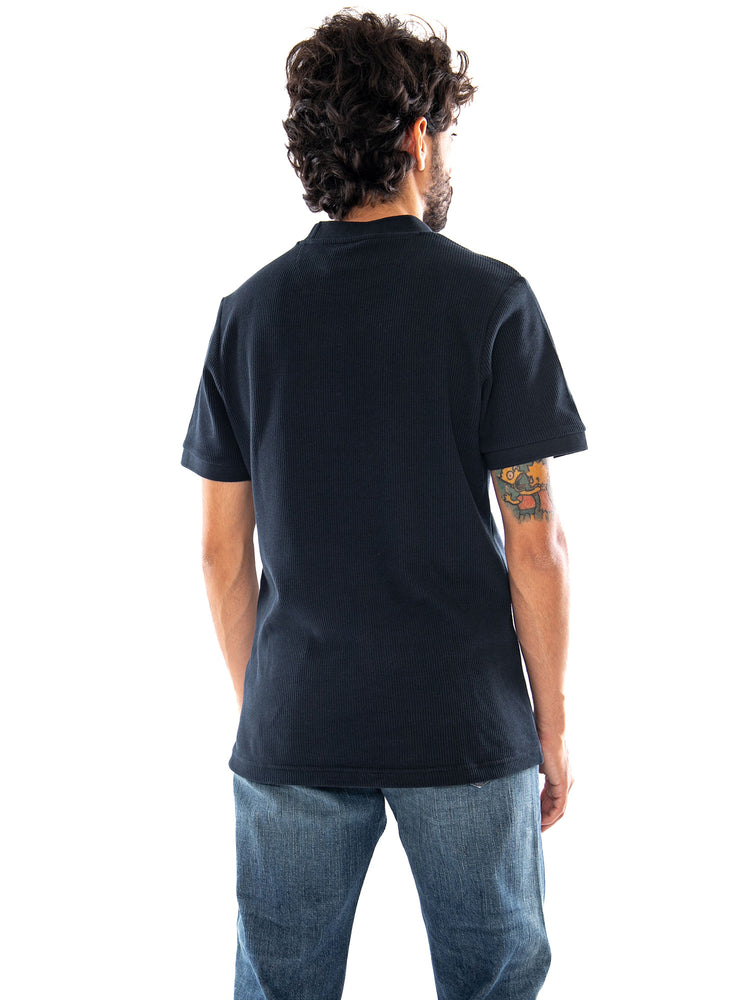 Farah Paine Waffle SS Tee Navy - Maglietta Uomo Girocollo Blu F4KFG006 NVY FARAH 