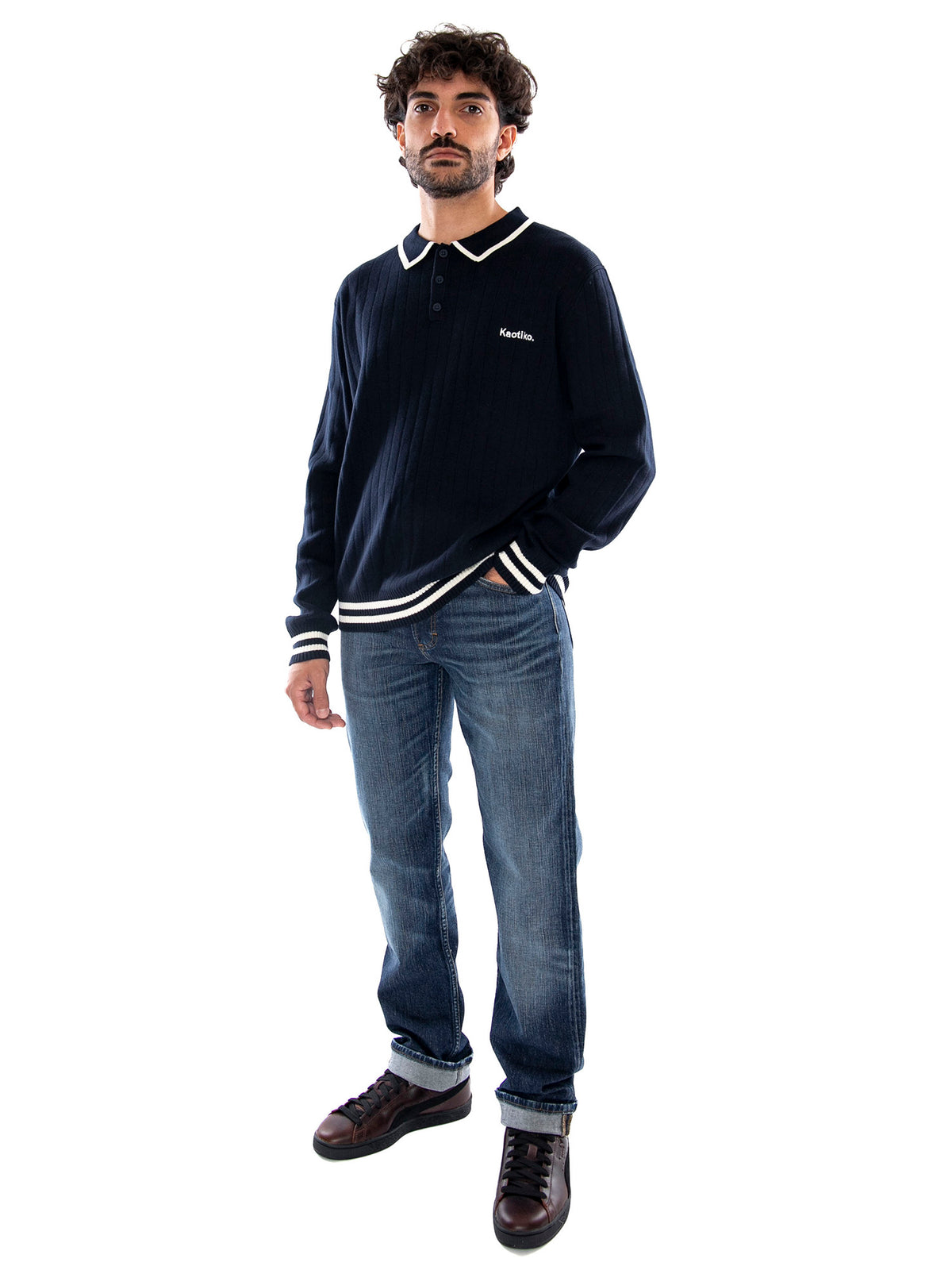 Kaotiko Après Ski Fleece Jacket Navy - Maglione Uomo Stile Polo Blu Navy AT007 NV KAOTIKO 