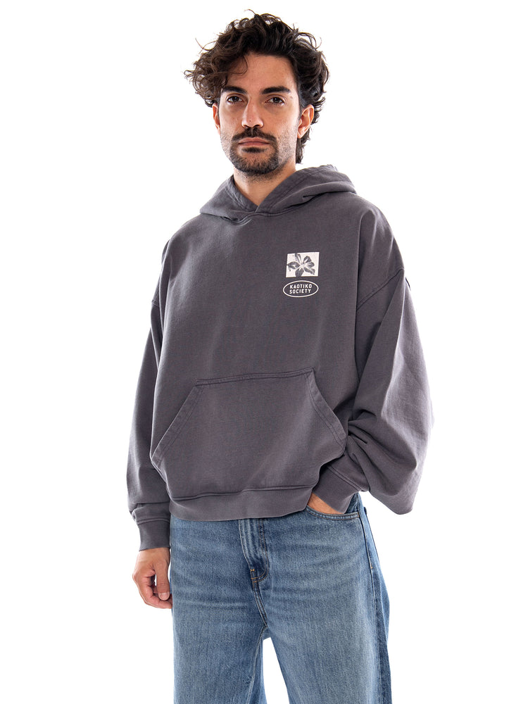 HOODIE OVERSIZE MY OWN DRAMA WASHED GRAY - Felpa con Cappuccio Uomo Grigia AT081 G002 KAOTIKO 