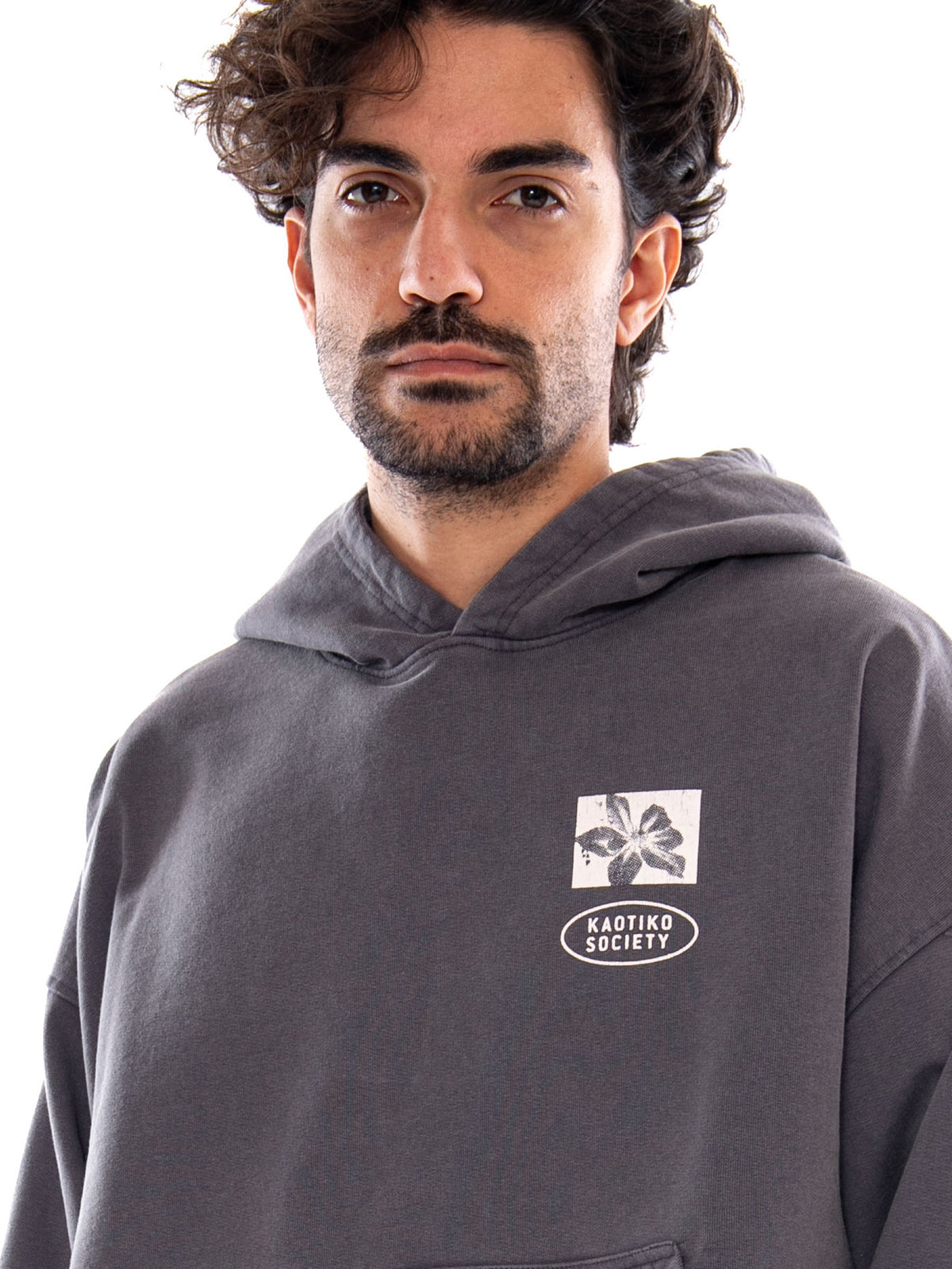 HOODIE OVERSIZE MY OWN DRAMA WASHED GRAY - Felpa con Cappuccio Uomo Grigia AT081 G002 KAOTIKO 