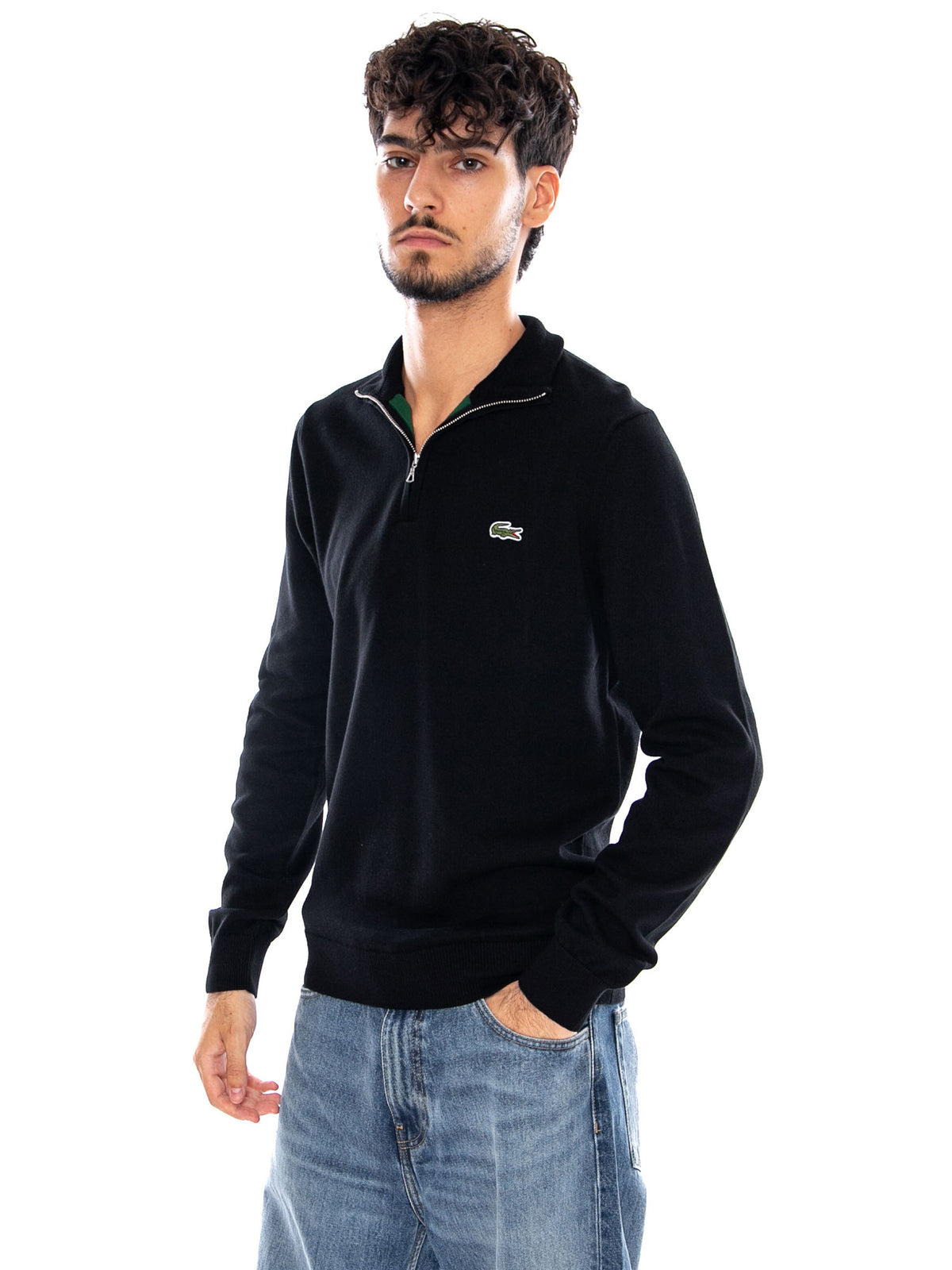 PULLOVER BLACK - Maglione Collo Alto con Zip Uomo Nero AH1980 031 LACOSTE 