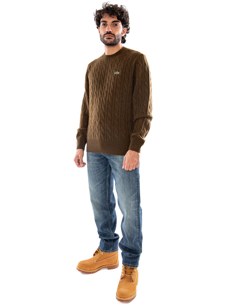 Lacoste Cable Knit Pullover Brown - Maglione Uomo Marrone a Trecce AH2924 DPD LACOSTE 