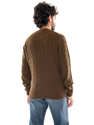 Lacoste Cable Knit Pullover Brown - Maglione Uomo Marrone a Trecce AH2924 DPD LACOSTE 