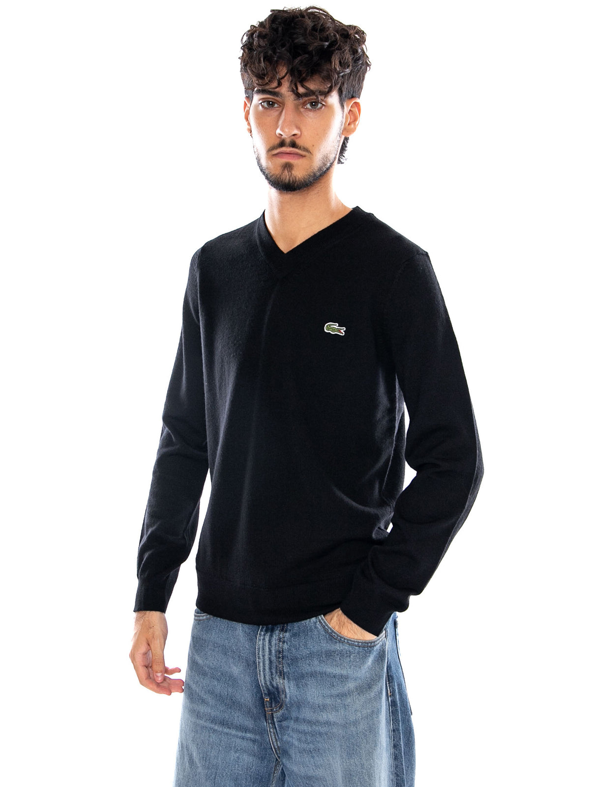 PULLOVER BLACK - Maglione Scollo a V Uomo Nero AH3221 031 LACOSTE 