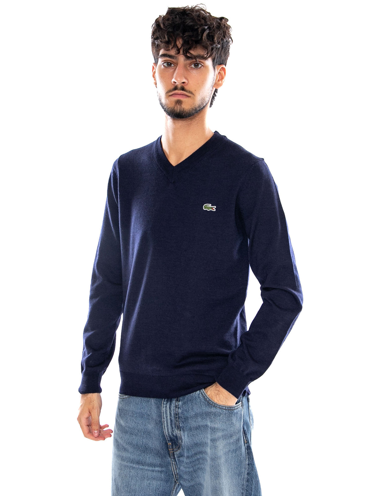 PULLOVER BLUE - Maglione Scollo a V Uomo Blu AH3221 166 LACOSTE 