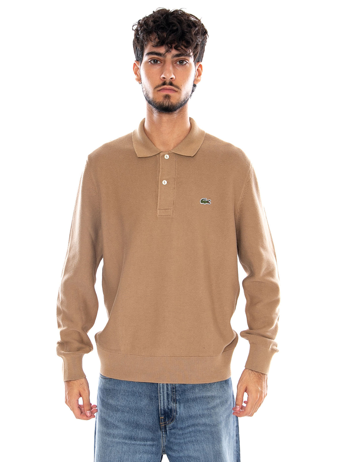 PULLOVER BROWN - Maglione con Collo a Polo Uomo Marrone<BR/> <BR/> AH9904 SIX LACOSTE 