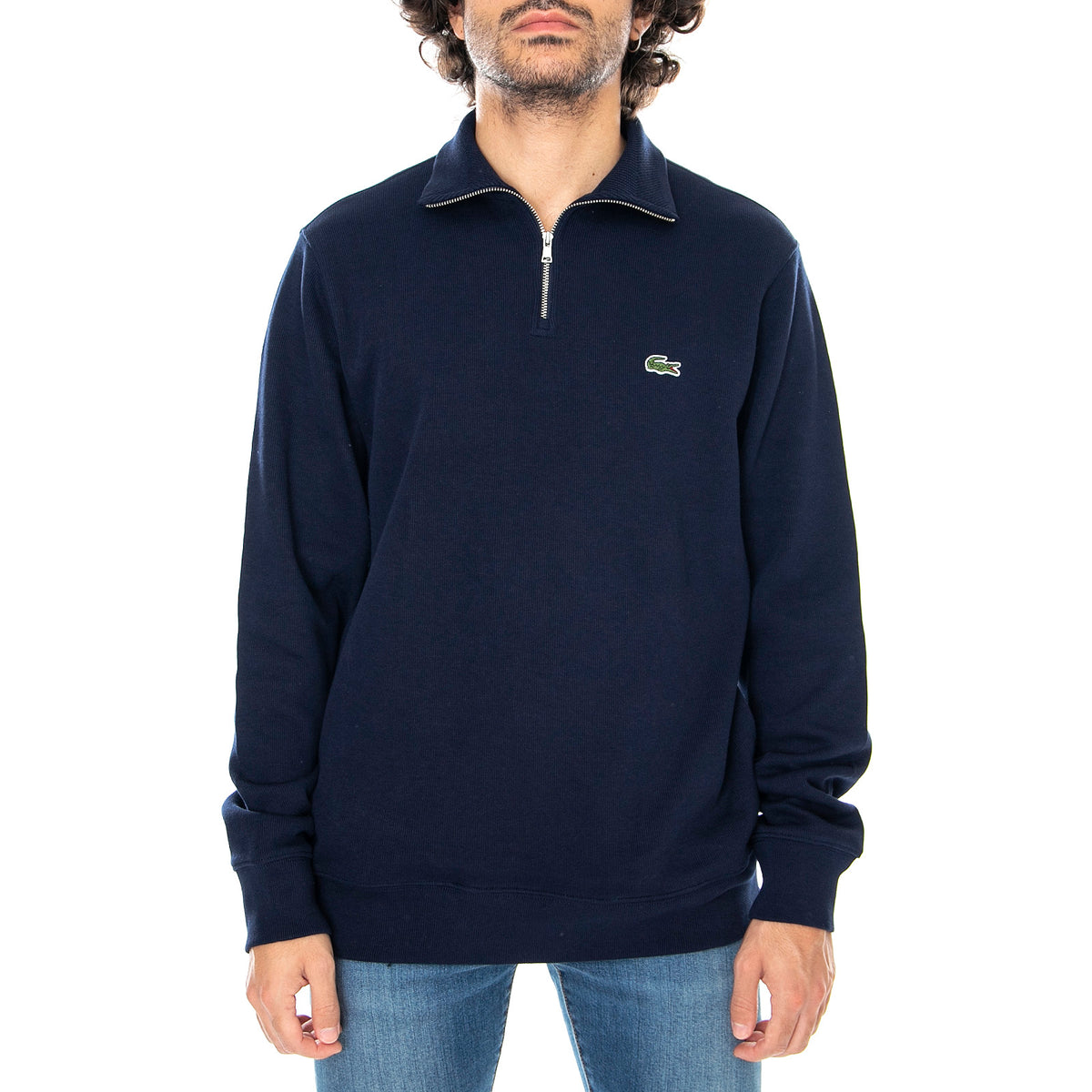 SWEATSHIRT BLUE - Maglione con Collo Alto e Zip Corta Uomo Blu SH1927 166 LACOSTE 