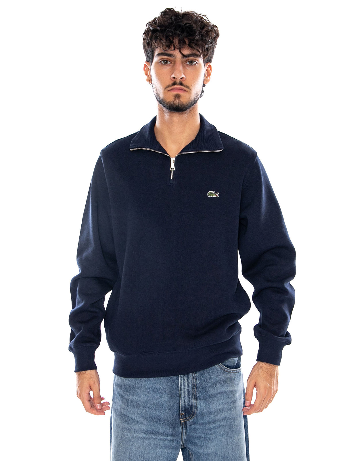 SWEATSHIRT BLUE - Maglione con Collo Alto e Zip Corta Uomo Blu SH1927 166 LACOSTE 