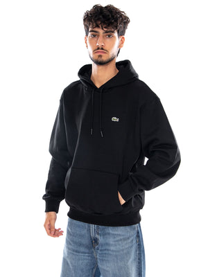 SWEATSHIRT BLACK - Felpa con Cappuccio Uomo Nera SH8863 031 LACOSTE 
