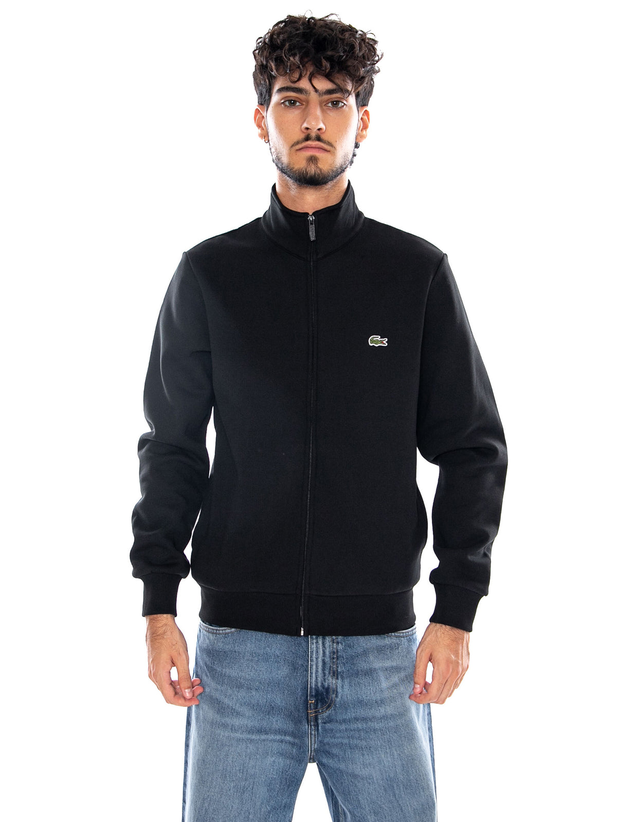 SWEATSHIRT BLACK - Felpa Full Zip Uomo Nera SH8870 031 LACOSTE 