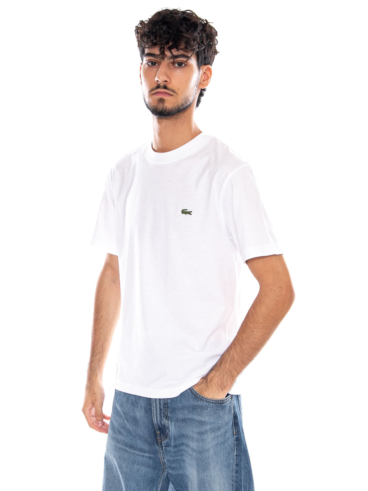 T-SHIRT WHITE - Maglietta Girocollo Uomo Bianca TH7318 001 LACOSTE 