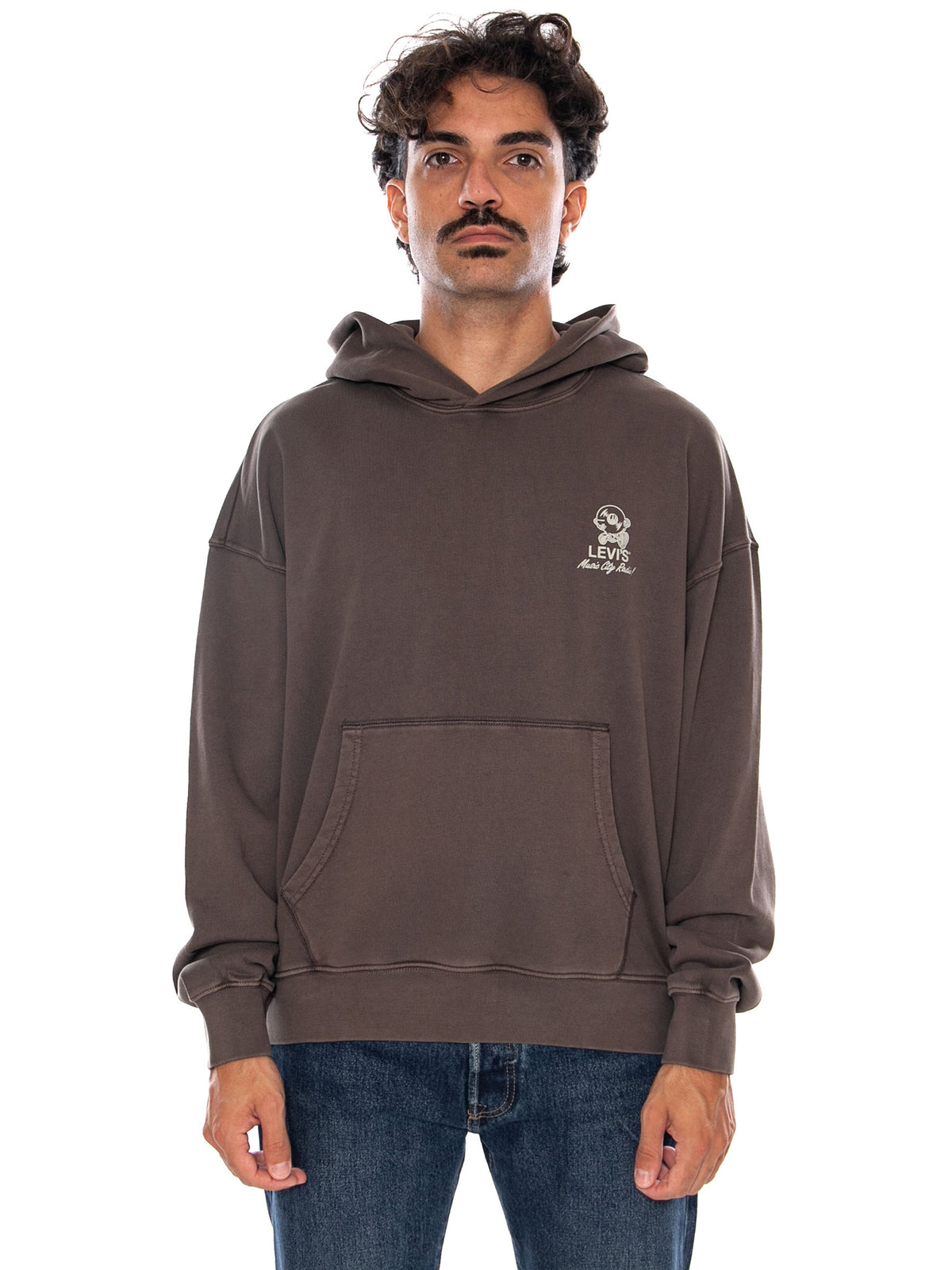 LEVI'S TWO HORSE BOXY HOODIE MUSIC CITY VINYL 2 BROWN - Felpa con Cappuccio Uomo Marrone 003R1 0024 LEVIS 