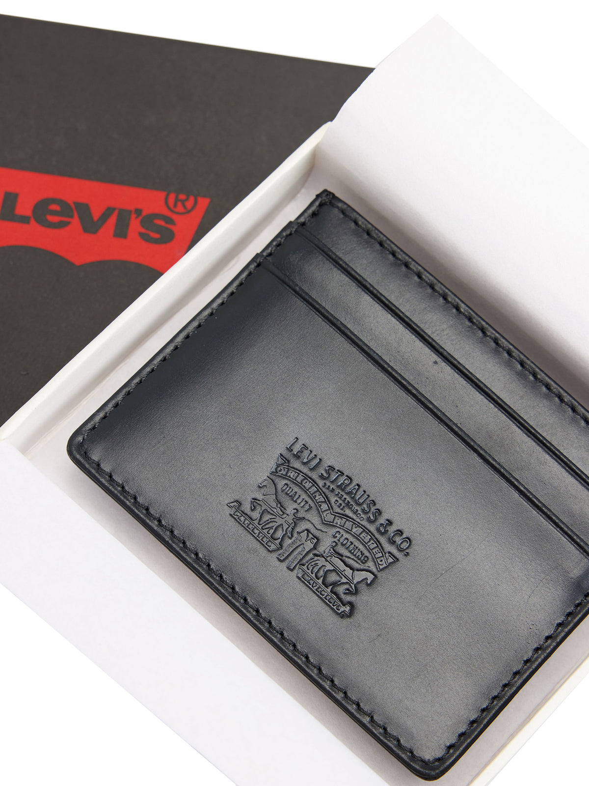 LEVI'S® LEATHER CARD CASE CAVIAR LEATHER BLACK - Portafoglio in Pelle Nero 005H1 0001 LEVIS 