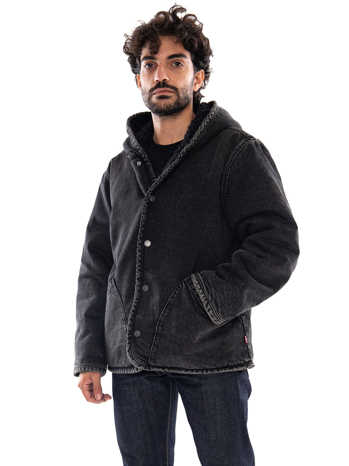 Levi's Deck Hoodie Sherpa Jacket A Night Outsider Reversible Black - Giacca con Cappuccio Uomo Reversibile Nera<BR/><BR/> 007S7 0000 LEVIS 