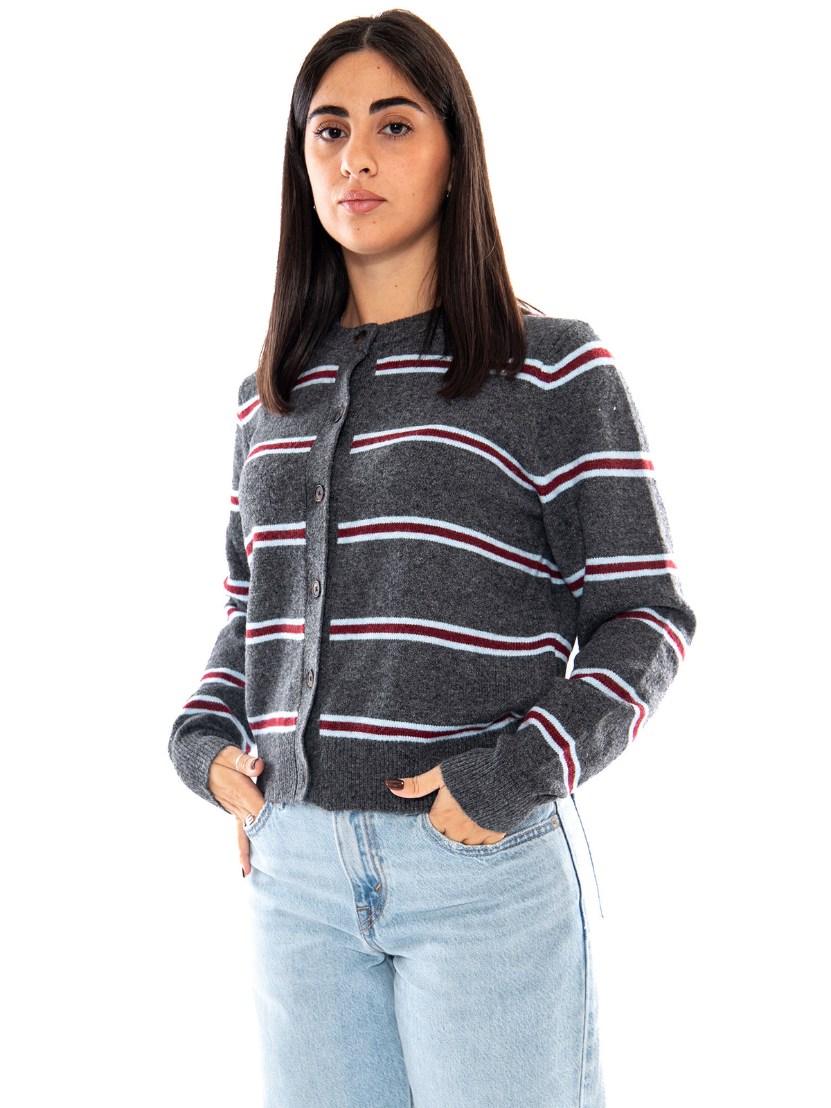 Levi's Claire Cardigan Devin Stripe Heather Grey - Cardigan Donna Grigio Mélange a Righe 008SF 0004 LEVIS 