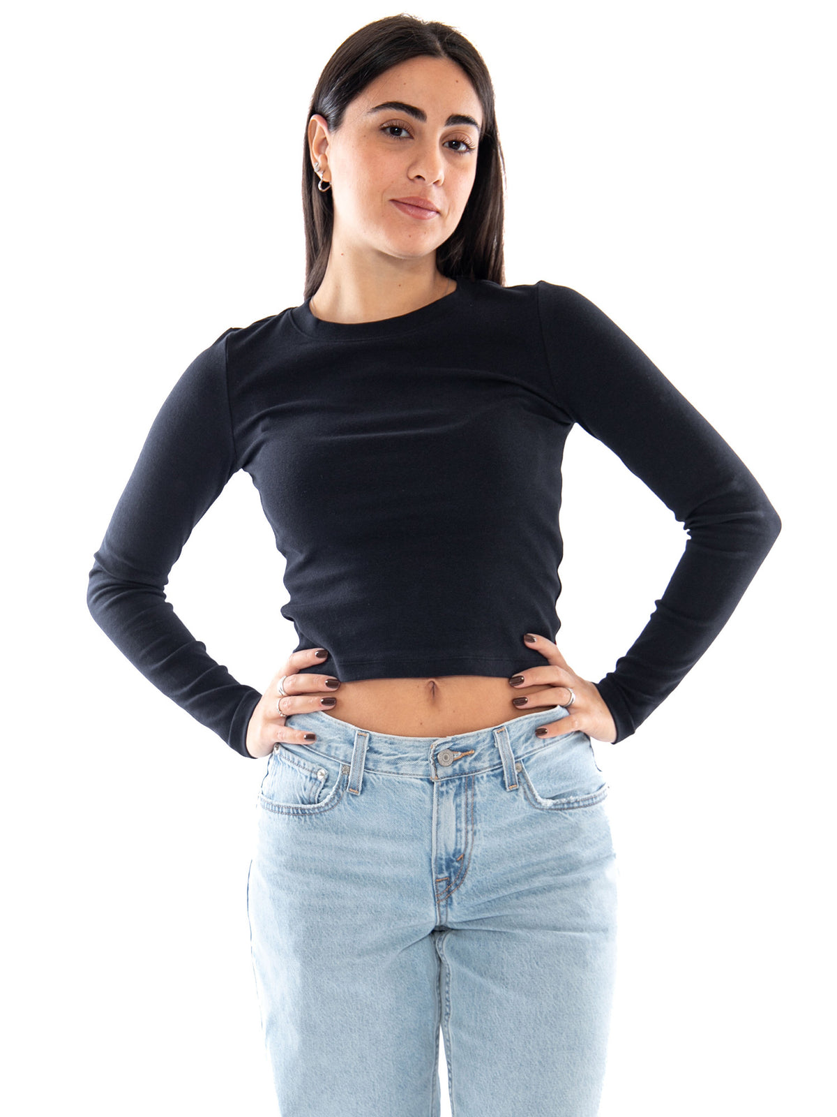 Levi's Essential Baby LS Anthracite Night - Maglia Donna a Maniche Lunghe Nera 008SS 0005 LEVIS 
