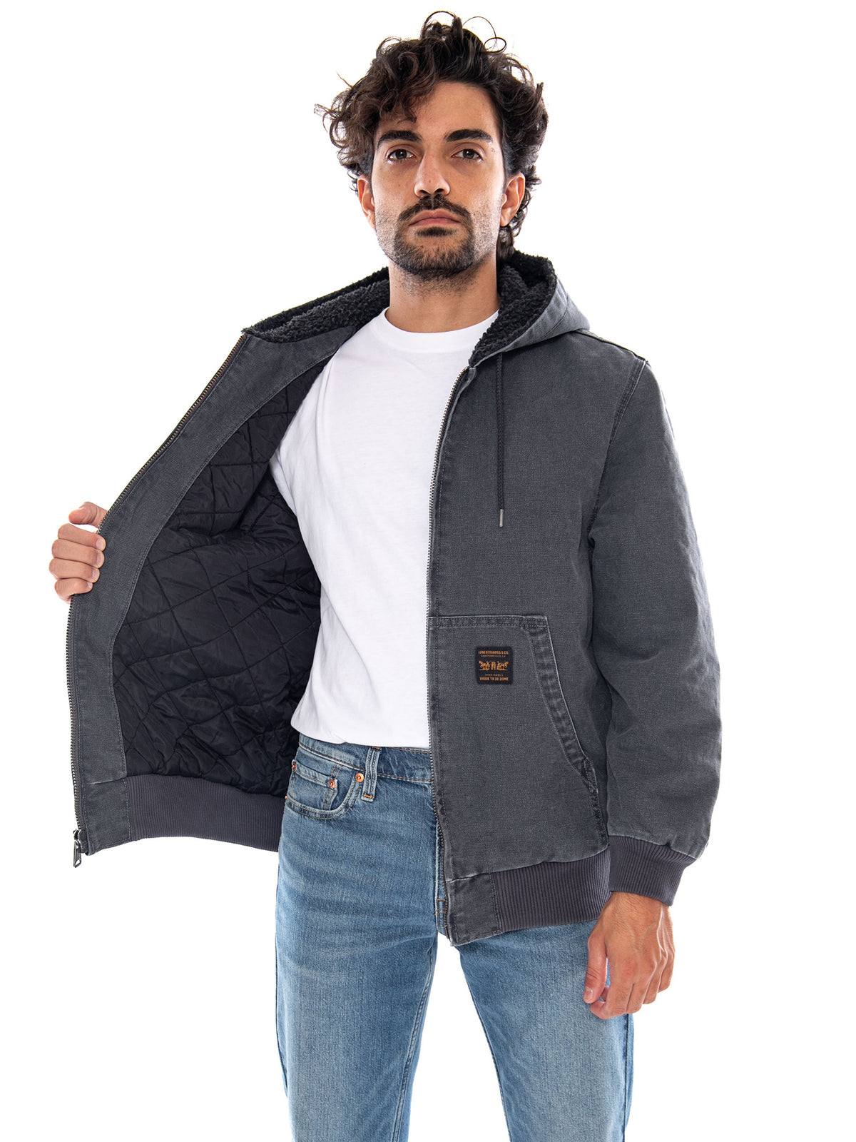 POTRERO DENIM HOODY DUO FADE PERISCOPE S GREY - Giacca con Zip e Cappuccio Uomo Grigia A3222 0022 LEVIS 