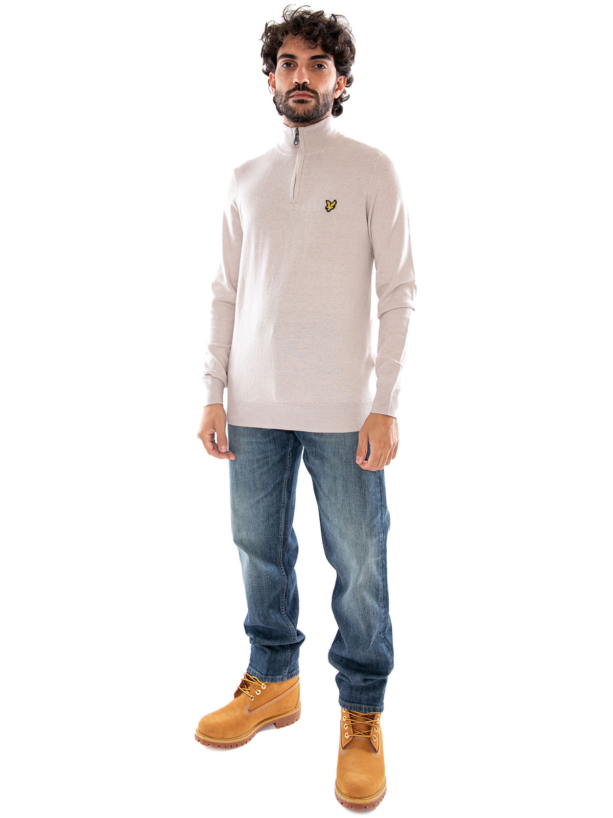 Lyle & Scott Cotton Merino Quarter Zip Jumper Cove - Maglione Uomo Beige<BR/><BR/> KN2112VC W870 LYLE & SCOTT 