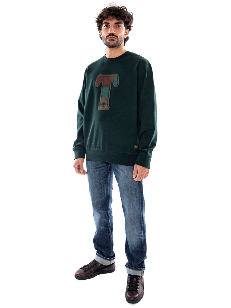 Timberland Men's Patchwork T Applique BB Crew Sweatshirt Scarab - Felpa Uomo Verde Scuro TBC0YHB2 EA11 TIMBERLAND 