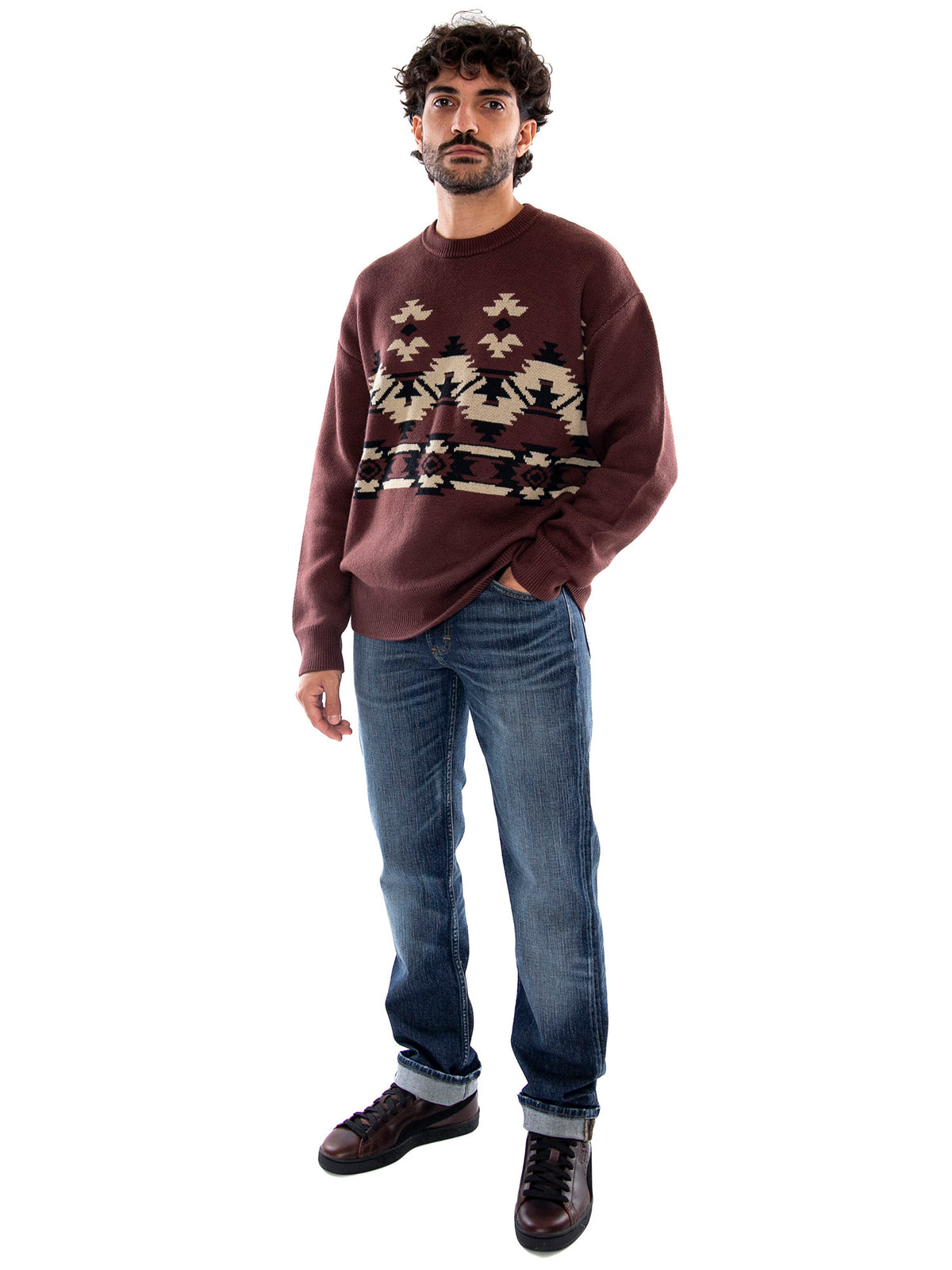 Wrangler Pull Over Sweater Butter Chocolate Brown - Maglia Uomo Marrone 112387004 BRN WRANGLER 