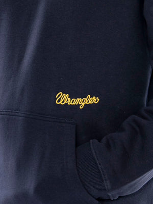 Wrangler Embroidery Hoodie Dark Sapphire Blue - Felpa Uomo con Cappuccio Blu 112387049 BL WRANGLER 