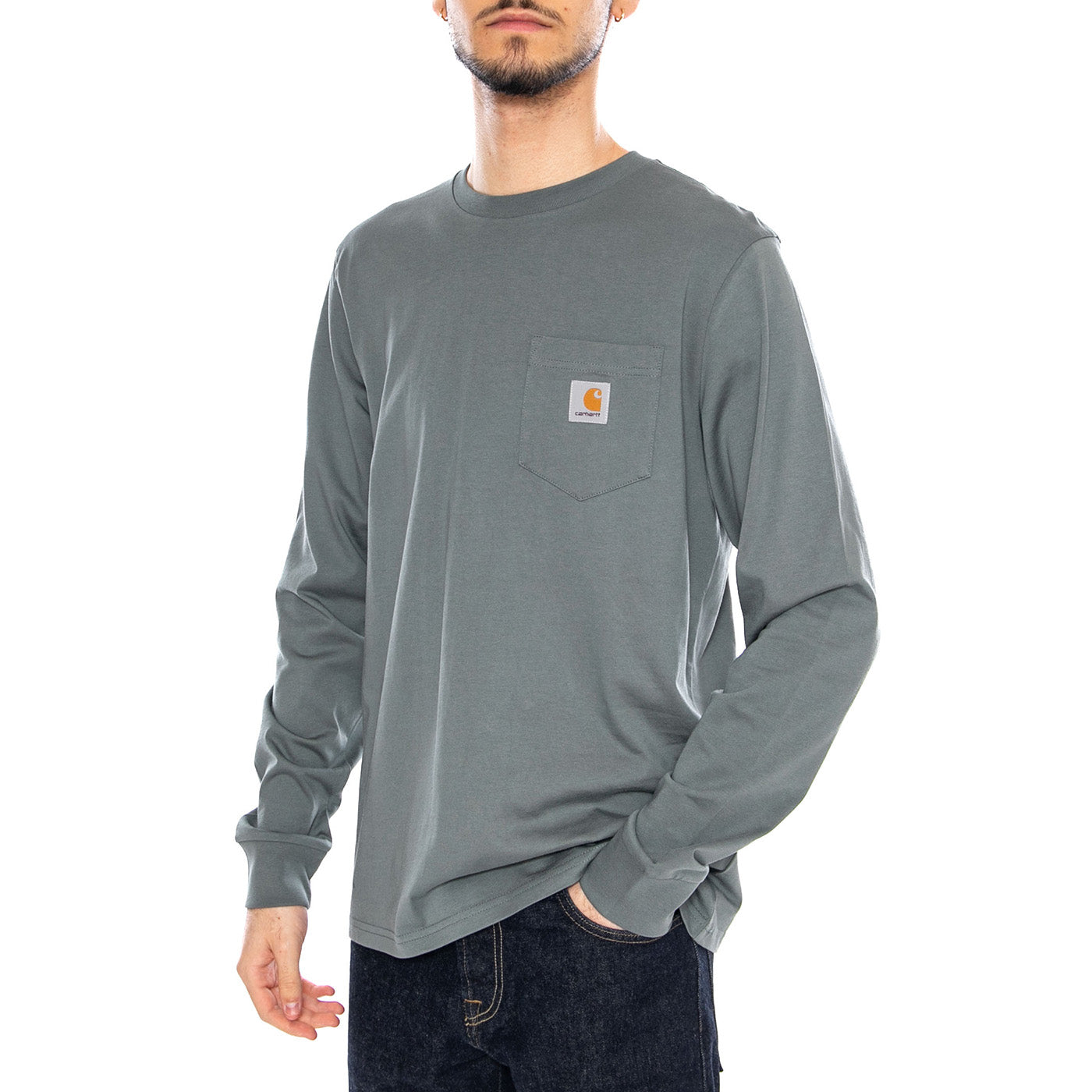 L/S Pocket T-Shirt Velvet Green - Maglietta Girocollo Maniche Lunghe Uomo Verde I030437 3GDXX CARHARTT WIP 