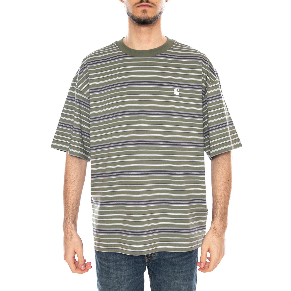 S/S Zane T-Shirt Zane Stripe, Dollar Green - Maglietta Girocollo Uomo Multicolore I036186 3L1XX CARHARTT WIP 
