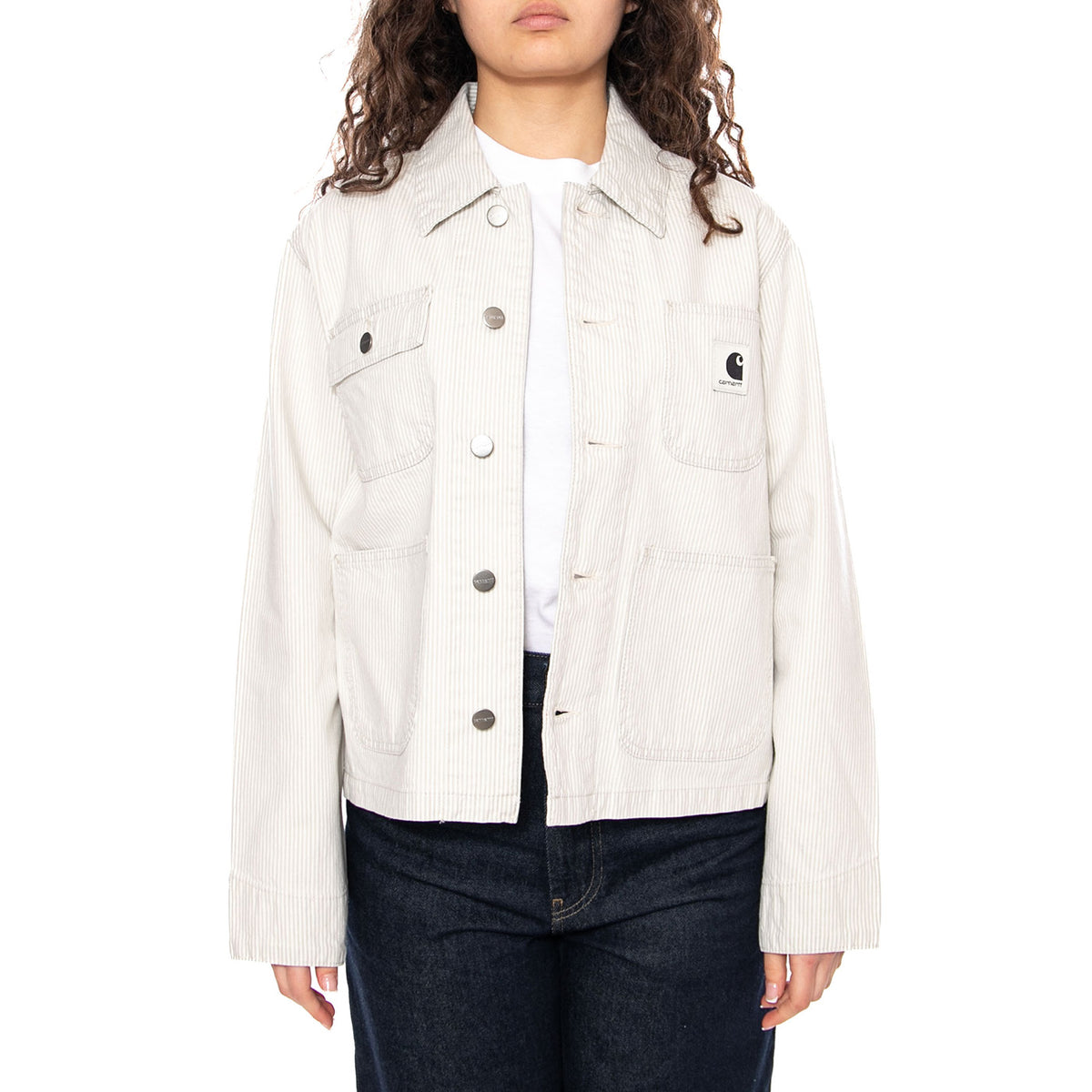 W' Mercer Chore Coat Mercer Stripe, Graphite - Giacca Donna Grigio Chiaro I036511 3OK35 CARHARTT WIP 