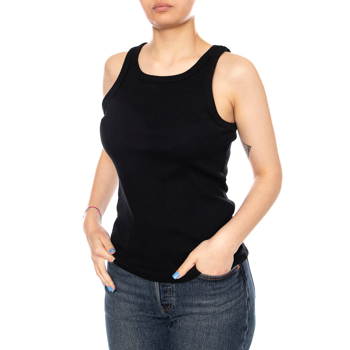 RIB TANK BLACK - Canotta a Costine Donna Nera 112377008 BLK LEE 