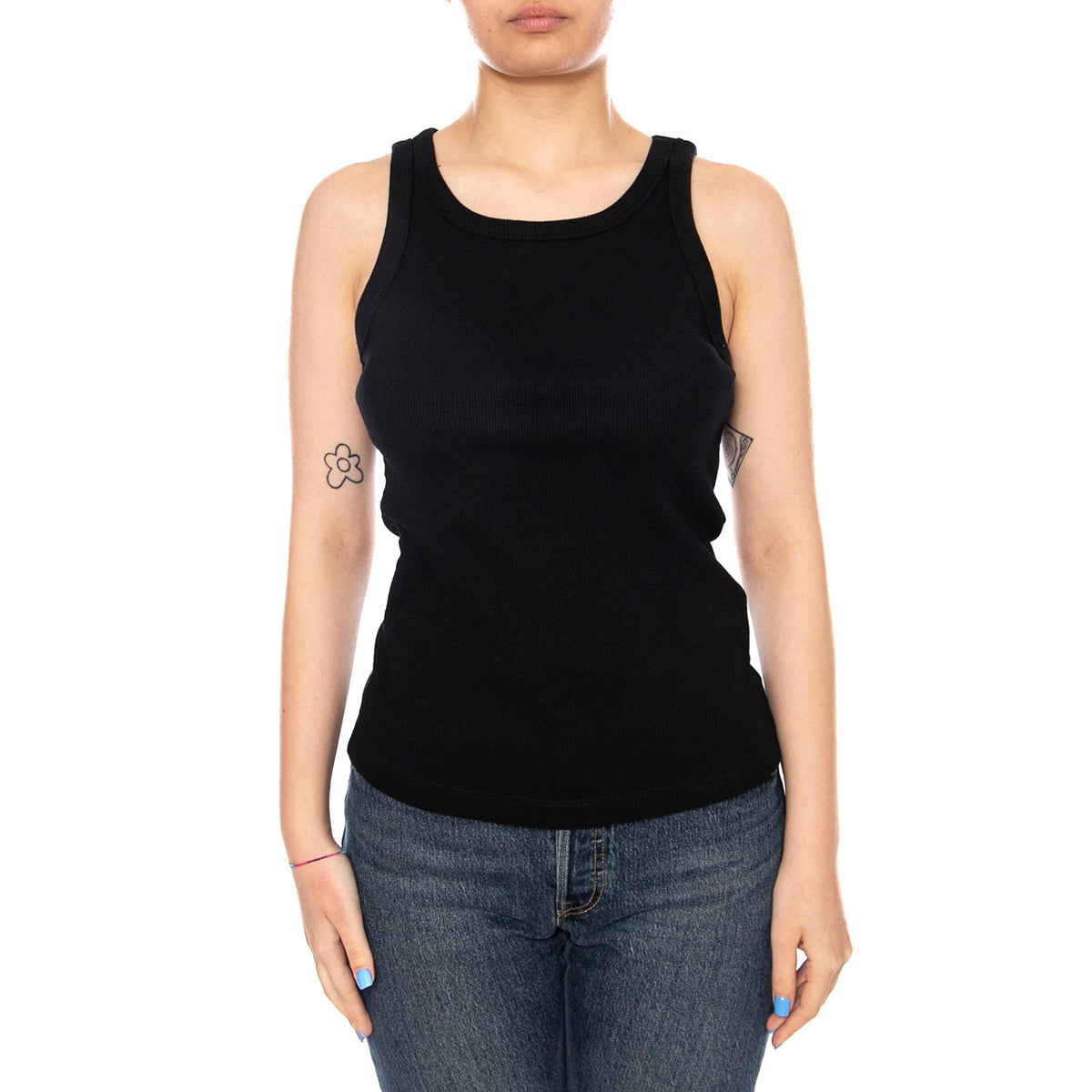 RIB TANK BLACK - Canotta a Costine Donna Nera 112377008 BLK LEE 