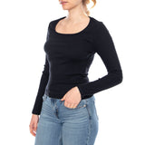 Essential Sqrd Neck Long Sleeve - Bright White Rib - Camiseta Cuello Redondo Manga Larga Mujer Negro Mujer LEVIS