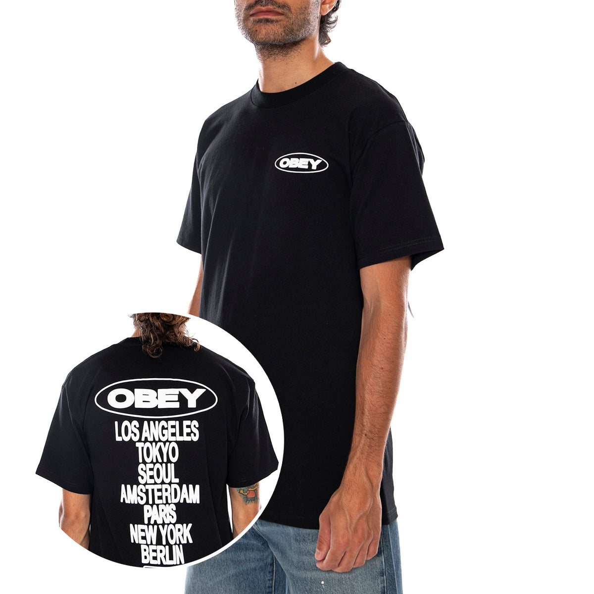OBEY GLOBAL IMPACT TEE BLACK - Maglietta Girocollo Uomo Nera 165264310 BLK OBEY 