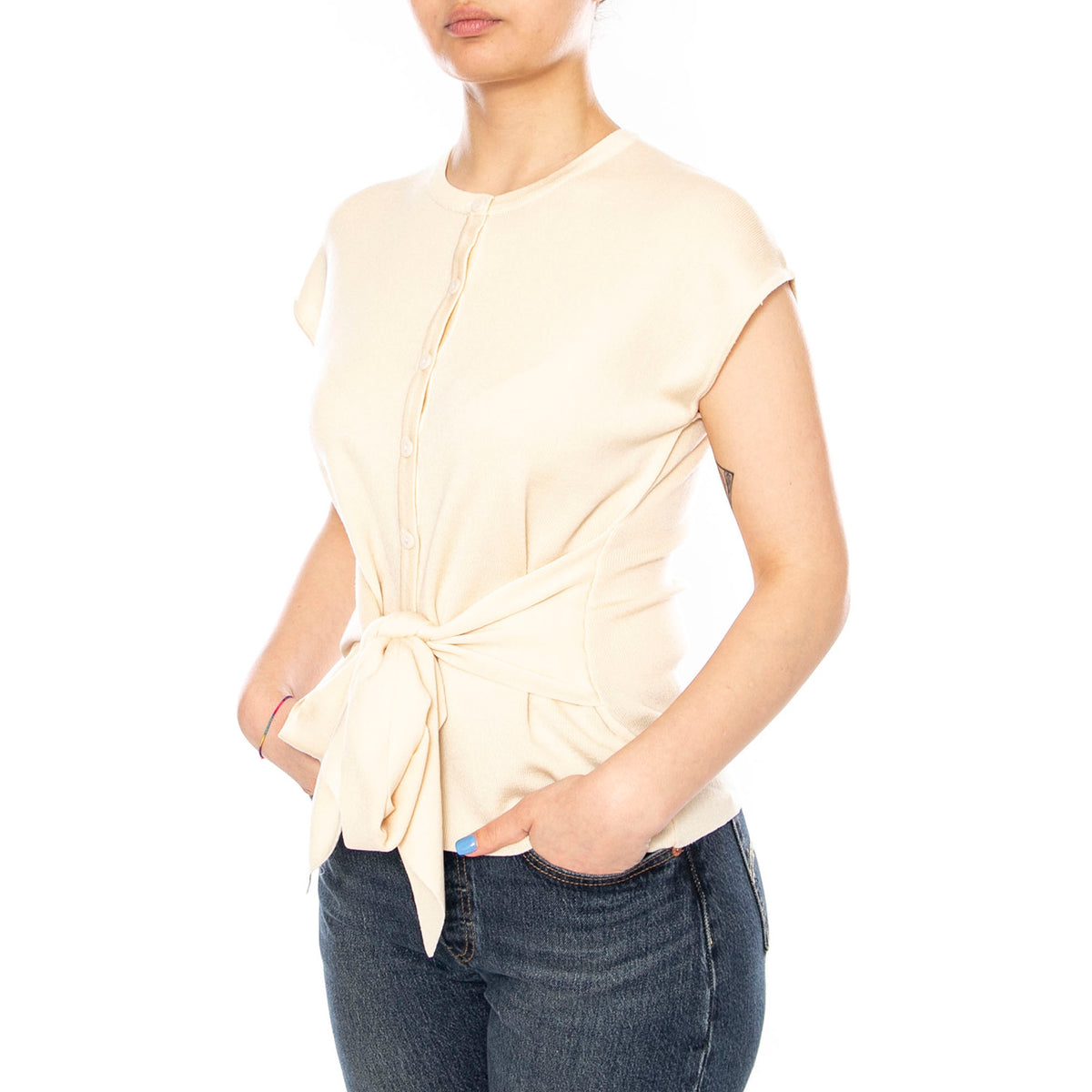 CÁRDIGAN PUNTO BLANCO ECRU - Cardigan Donna Ecrù 61W/10808 ECR WILD PONY 