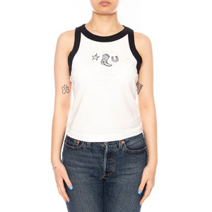 RINGER TANK WORN WHITE - Canotta Donna Bianca 112378429 WHT WRANGLER 