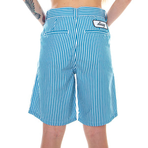 Doris Stripe Baggy Shorts - Blue Stripes - Bermuda Casual Donna Blu / Bianchi 212048-BLUE . STUSSY 