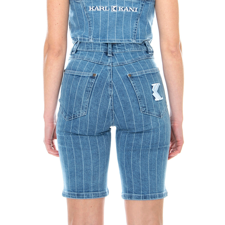 KK Og Pinstripe Denim Shorts - Blue / White - Pantaloncini Denim Jeans Donna Blu KRCKKWQ12008 . KARL KANI 