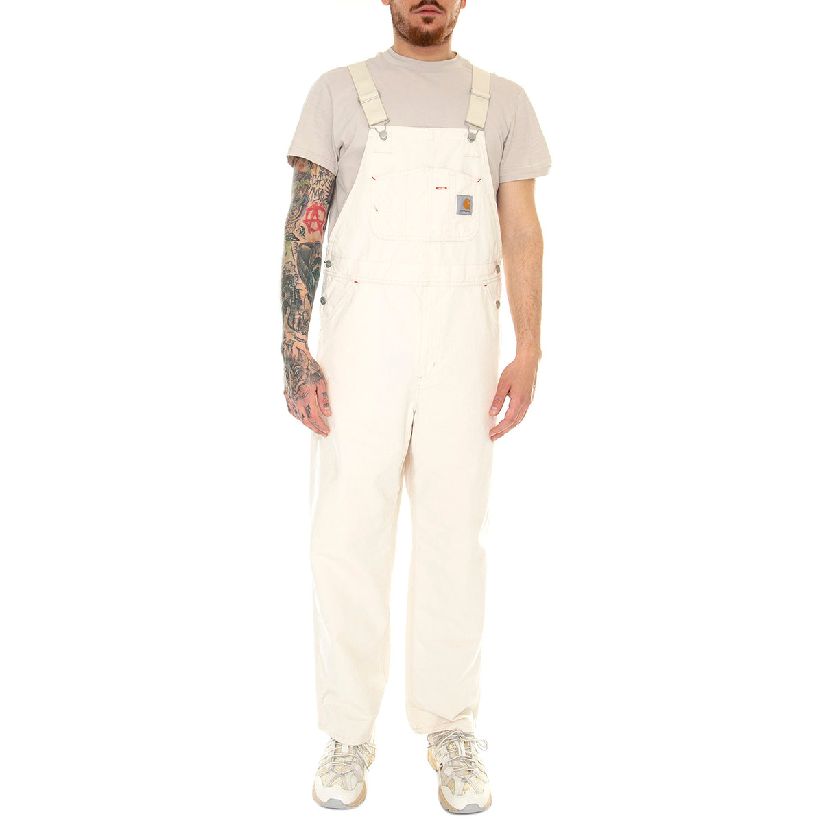 Wesley Bib Natural Rinsed - Salopette Denim Jeans Uomo Bianca I031494-0502 . CARHARTT WIP 