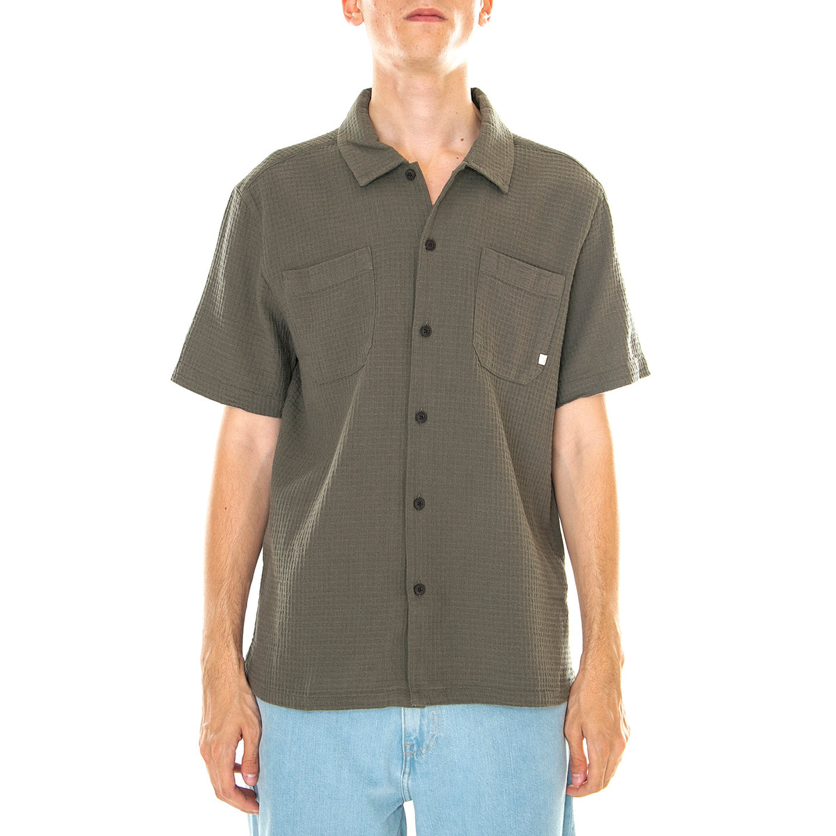 M' Fitzgerald Relaxed Fit Texture Shirt S/S - Camicia Maniche Corte Uomo Verde F4WSD040-310 . FARAH 