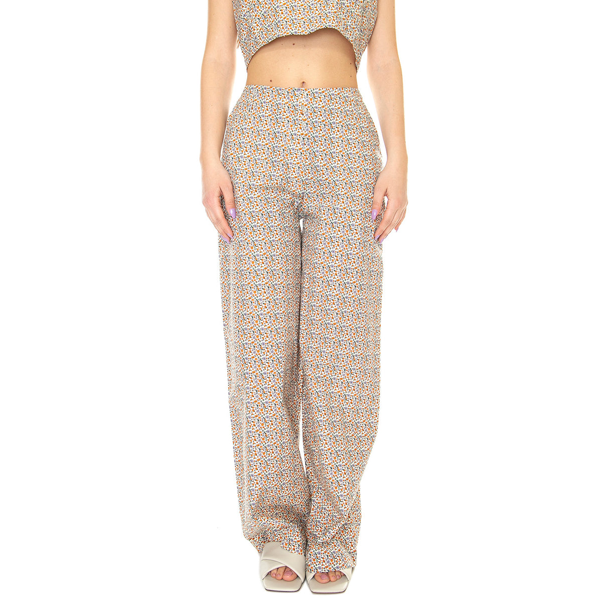 W' Pantalón Ancho con Estampado Floral - Pantaloni Donna Rosa / Multicolore 31W/41217 . WILD PONY 