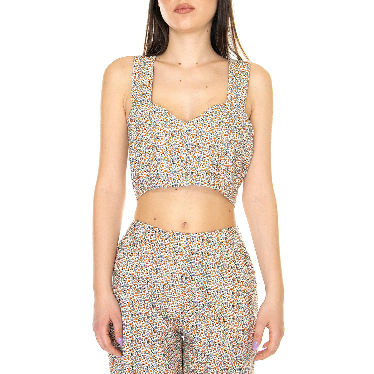 W' Crop Top de Tirantes con Estampado Floral - Top Donna Multicolore 31W/41219 . WILD PONY 