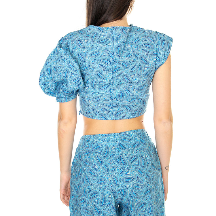 W' Crop Top Asimetrico con Estampado Paisley - Top Donna Blu / Multicolore 31W/41232 . WILD PONY 