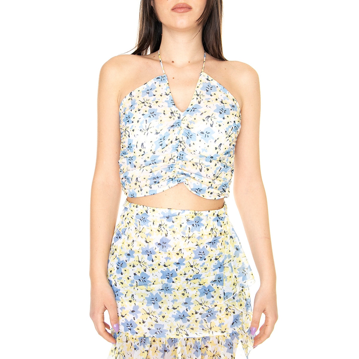 Halter Drapeado con Estampado Floral - Top Donna Multicolore 31W/41245 . WILD PONY 