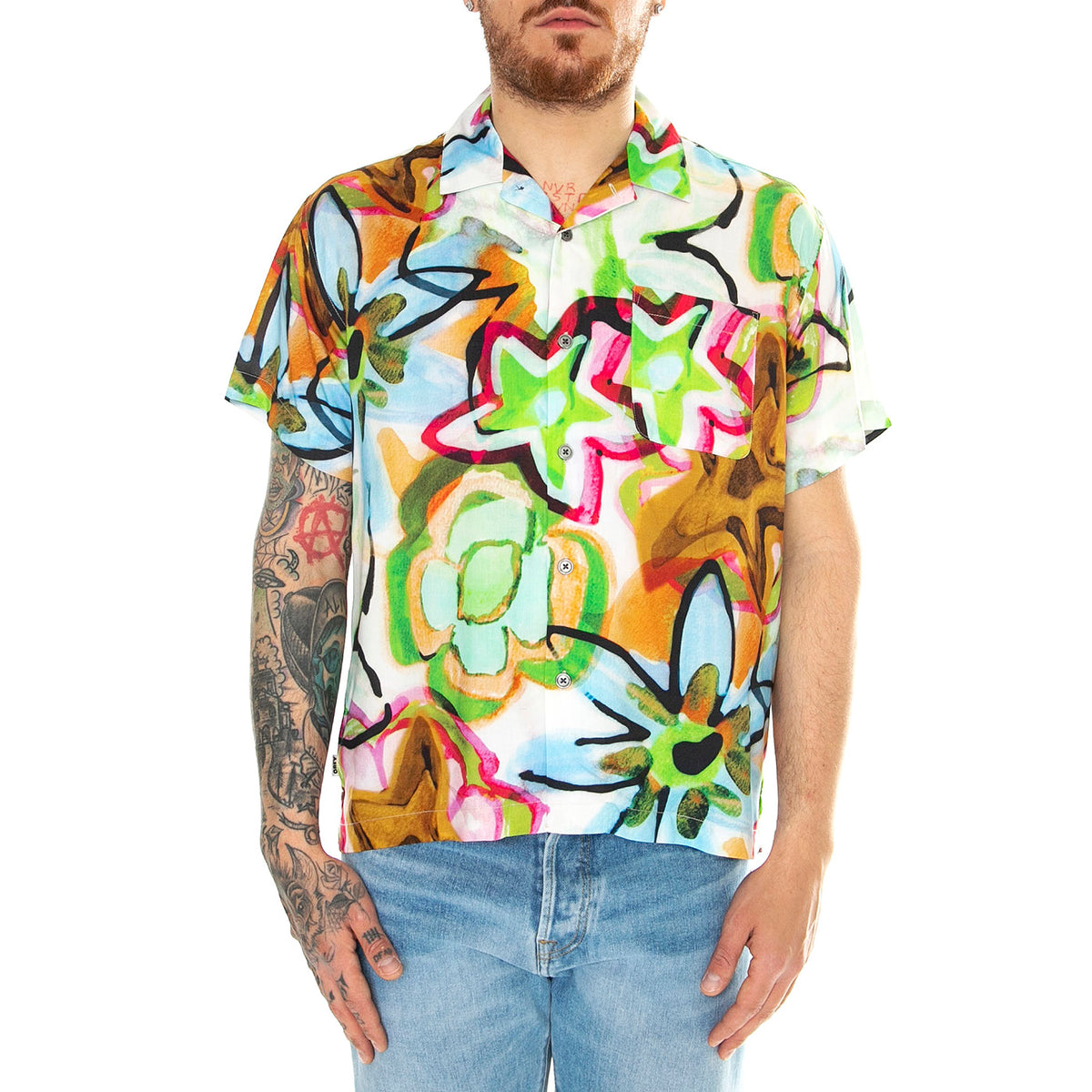 Requiem Woven S/S Golden Shirt Brown Multi - Camicia Maniche Corte Uomo Multicolore 181210402-GBR . OBEY 