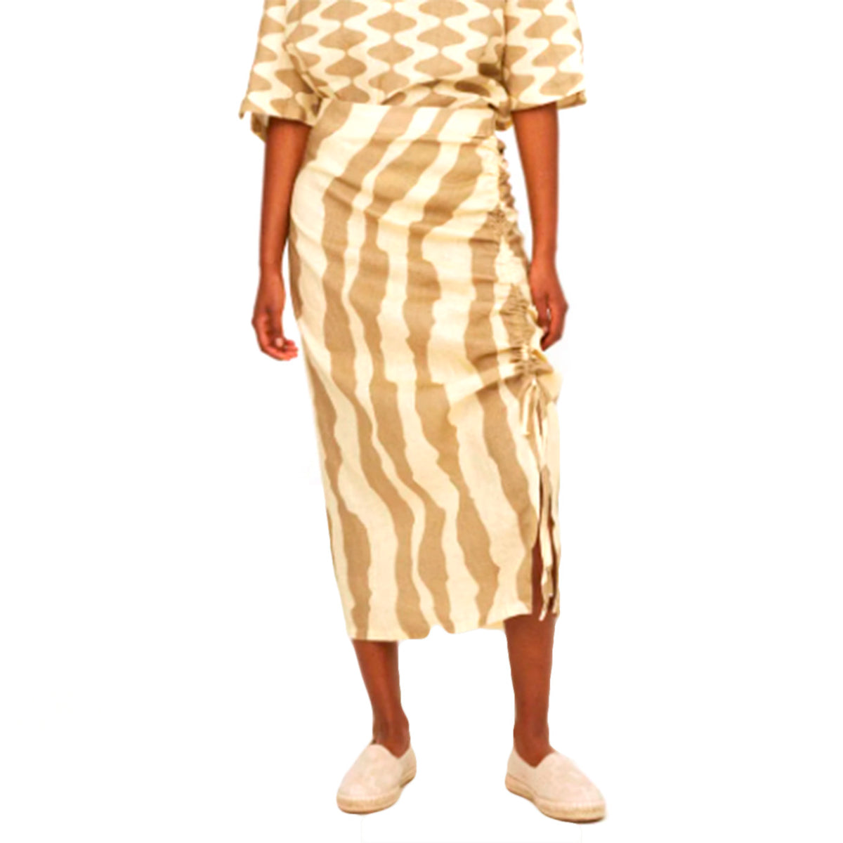 Khaki Calima Lollo Linen Skirt Assorted - Gonna Multicolore 4503-02-4503-02 . OAS 