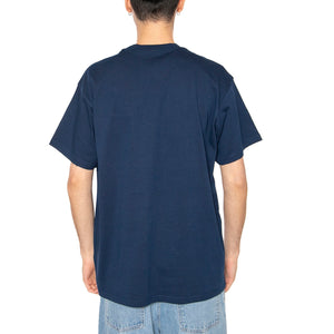 S/S Script Embroidery T-Shirt Ink / Air Yellow - Maglietta Girocollo Uomo Blu I030435.2QFXX . CARHARTT WIP 
